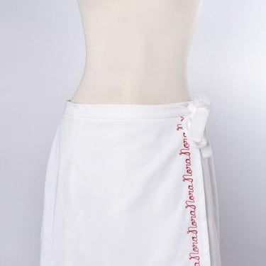 1960's White NORA Wrap Short Skirt NEW Old Stock , Embroidered, Tennis, Golf, Mini Skirt, Vintage 1970's Womens Name Nora Print 