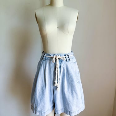 Vintage 1980s Liz Wear Paper Bag Waist Denim Shorts / M 