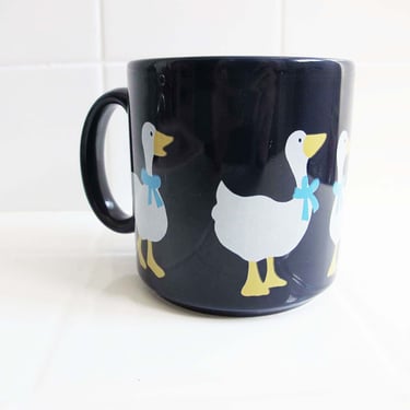 Vintage Goose Duck Bird Coffee Mug - Made in England White Goose Blue Bow - Farm Cottagecore  Kawaii Mug For Friend 