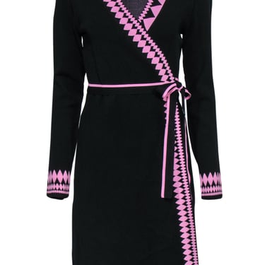Diane von Furstenberg - Black Knit Wrap Dress w/ Pink Trim Sz M