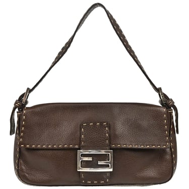 Fendi Brown Leather Stitch Baguette Handbag