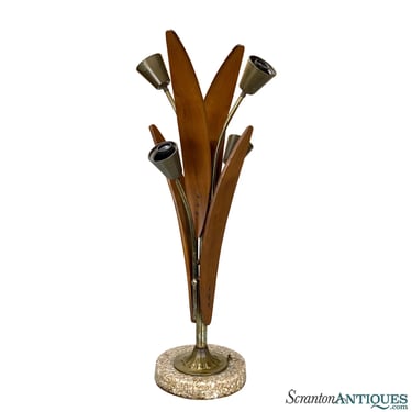 Mid-Century Modern Walnut Tulip Crushed Coral Table Lamp