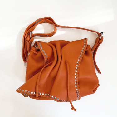 Orange Leather Studded Bag