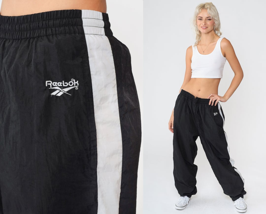 Reebok Track Pants 90s Jogging Pants Striped Black White Reebok Track Pants 90s Jogging Pants Striped Black White