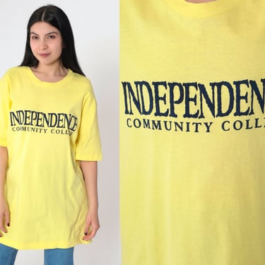 Independence Community College T-Shirt 90s Kansas TShirt Graphic Tee Single Stitch T Shirt Yellow Vintage 1990s Fruit Of The Loom Medium 