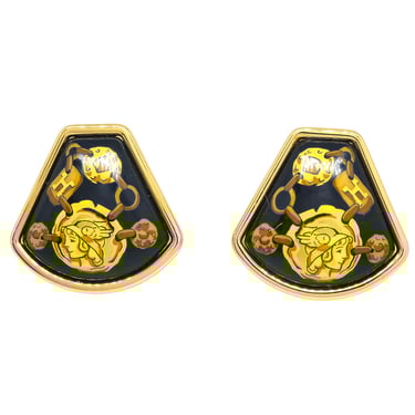 Hermes Gold Enamel Cloisonne Ware Earrings Clip-On