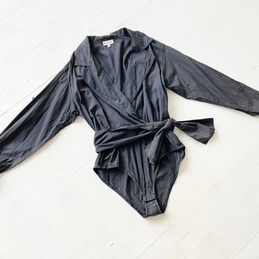 1980s Christian Dior Black Bodysuit with Tie Waist 