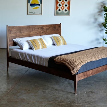 Mid Century Modern Walnut Bed | Solid Wood Platform Bed Frame | Mid Century Modern Bed | Solid Wood Furniture | Platform Storage Bed 