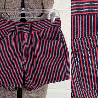 Vintage Levi's for Gals Striped Shorts Big E Blue Red White Stripe Sta-Prest Short Minx TV Movie Costume Small 1970s 