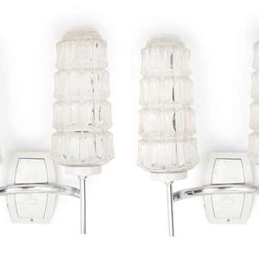 French Mid-Century Modern Glass Sconces, Pair