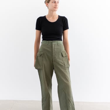Vintage 29 Waist Olive Green Cargo Army Pants | Unisex Herringbone Twill Utility Fatigues Military Trouser | Button Fly | 
