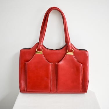 1960s Red Vinyl Purse with Two Front Pockets 