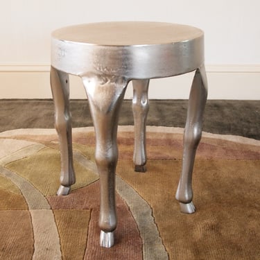 3 Available: Silver METAL SIDE End TABLE w/ Hoof Legs 13