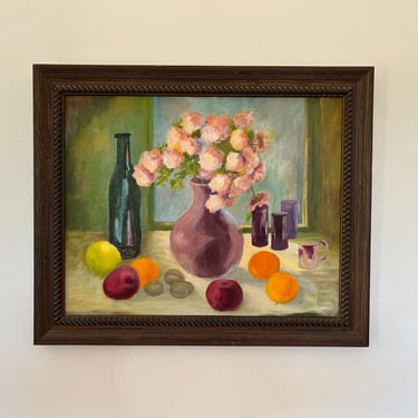 Floral & Fruits Still Life Oil Painting, c1960 
