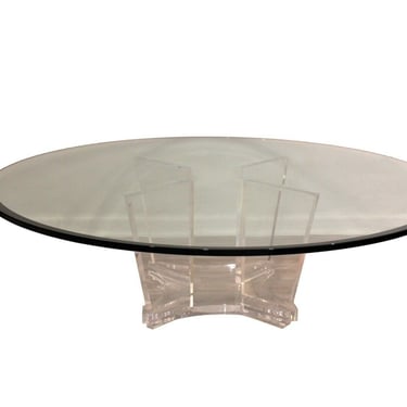Mid Century Modern 1970's Lucite Round Glass Coffee Table Charles Hollis Jones 