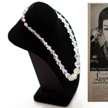 Vintage 1950s Aurora Borealis Choker Necklace by Laguna | 50s Crystal Collar Necklace 