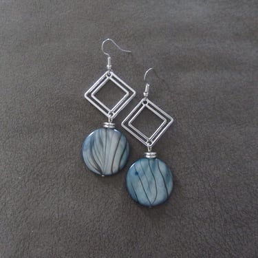 Blue animal print mother of pearl and silver earrings 