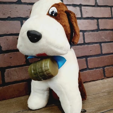 Sweet Vintage Wonder Toys Co Plush Dog St. Bernard with Piggy Bank Barrel Figurine/Toy 