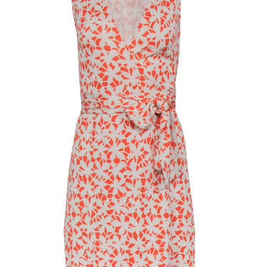 Diane von Furstenberg - Orange & Cream Print Sleeveless Wrap Dress Sz 4