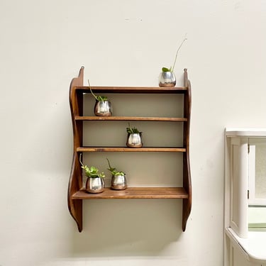 Vintage Wood Shelf with Four Shelves | Wall Hung Vintage Shelf | Spice Rack | Bathroom Shelf | Kitchen Shelf | Curvy Shelf Curio 