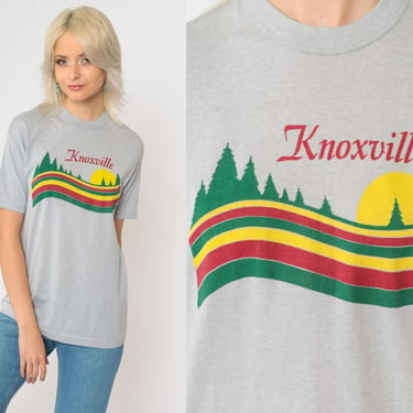 80s Knoxville T Shirt Grey Souvenir Tennessee Shirt Graphic Retro TShirt Single Stitch Vintage Graphic Print 1980s Travel Tee Small Medium 