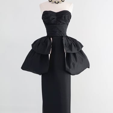 1950's Clifton Wilhite Femme Fatale Worthy Black Strapless Cocktail Dress / 28" Skirt