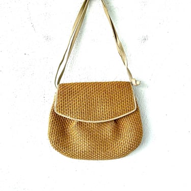 Vintage Bottega Veneta Woven Shoulder Bag Neutral Straw Raffia Beige Purse 