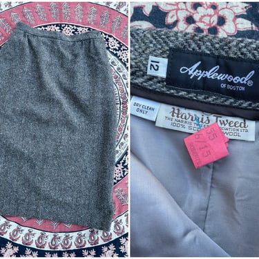 Vintage 1980’s authentic Harris Tweed wool skirt, Academia aesthetic | Applewood of Boston, gray herringbone tweed midi skirt, M/L 