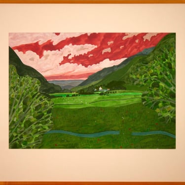 John Brunsdon Mountain Farm Signed Watercolor Modern Fauvist Color Field Scape 