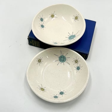 Franciscan Starburst Coupe Cereal Bowls, Set of 2, Mid Century Atomic Bowl, Yellow, Green, Blue Star, Stars, Vintage MCM Dinnerware 