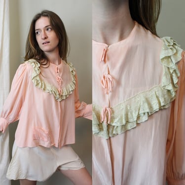 1940s peach rayon BED JACKET small medium | new summer 