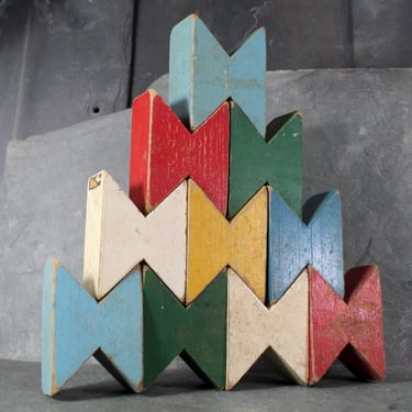 Vintage Naef Style Wooden Blocks | X-Shaped Wooden Blocks | Set of 25 | 1950s Wooden Blocks | Made in Finland | Bixley Shop 