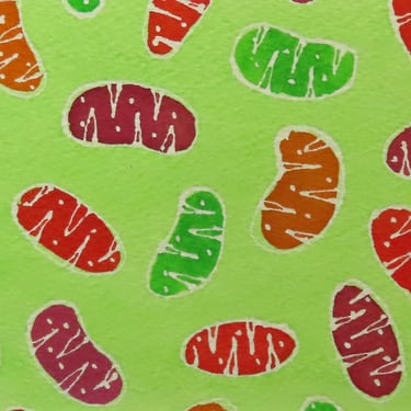 Green and Orange Mitochondria - original watercolor painting - cell biology art 