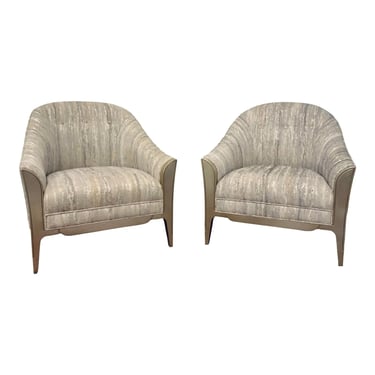 Currey & Co. Abstract Modern Gray and Taupe Emmitt Lounge Chairs Pair