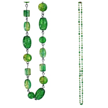 1970s Bright Confetti Lucite Bead 30 inch Opera Necklace - Vintage Green Flapper Necklace - Vintage Green Lucite Bead Necklace 