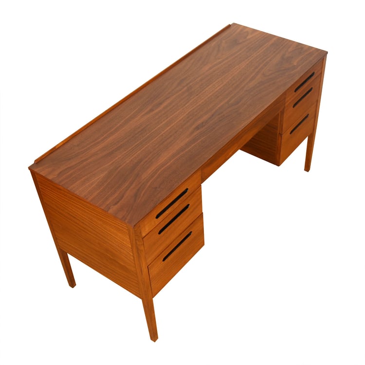 The Slim MCM Walnut Desk w. Raised Lip Edge + Nicely Finished Backside