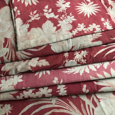 19th Printed Floral Cotton Fabric Remnants, Rescued Ciel de Lit Bed Drapes, Historical Sewing Projects, French Fabric Textiles 