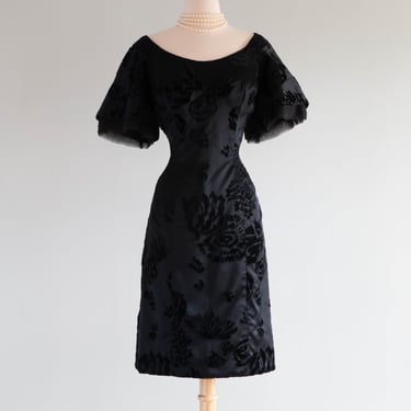 Stunning Late 1950's Satin Velvet Demi Couture Cocktail Dress / M