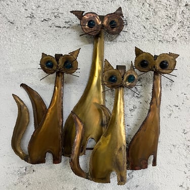 Mid-Century Brutalist Metal Wall Art Cat Sculpture by Curtis Jere, 1960s 