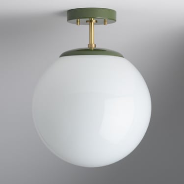 Mid Century Modern - Semi-Flush Ceiling Light Fixture - 12 inch Opal Handblown Glass - Made in the USA - Bennington Colors 