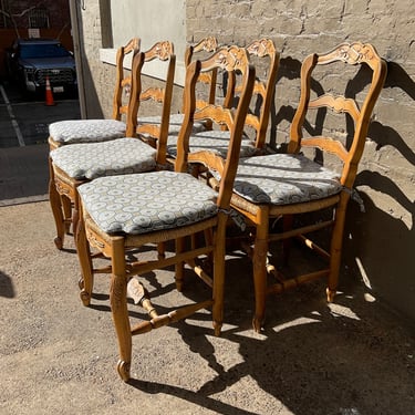 Set of 6 French Fruitwood Rush Seat Chairs