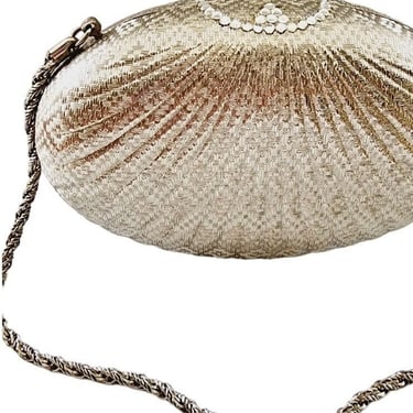 Vintage Neiman Marcus Bag Minaudiere Silver Clamshell Vanity Purse 