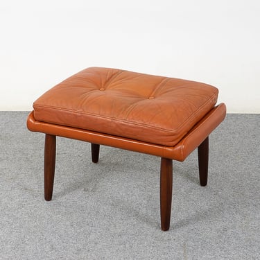 Danish Modern Leather & Teak Footstool - (322-098) 