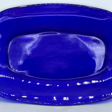 Vintage Libbey Duratuff cobalt blue USA heavy oval serving platter- 14