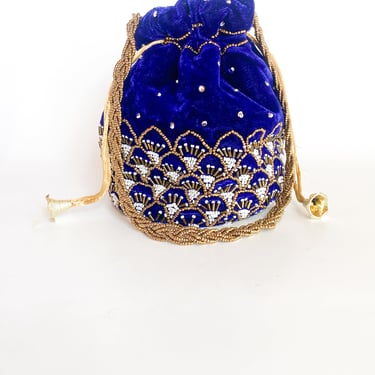 Royal Blue Velvet Embellished Potli Bag