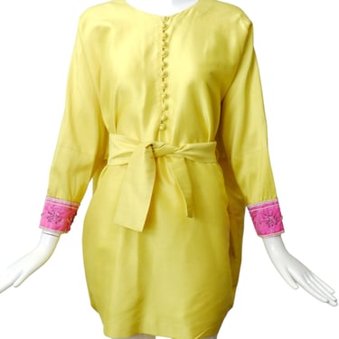 1960s Yellow Rhinestone Caftan Top, One Size