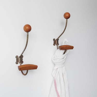 1930s french wood and metal coat hook