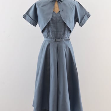 50's Ruched Dress with Bolero / S