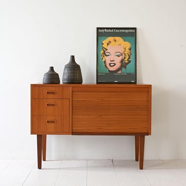 Vintage Scandinavian Teak Sideboard – Transformable Desk with Tambour Door 