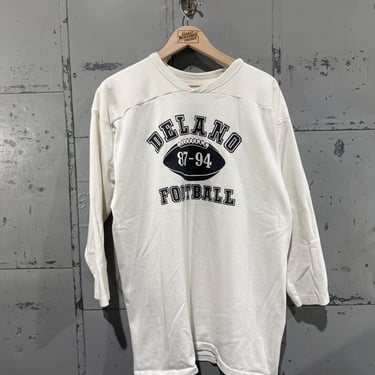 Vintage 80s Russell Delano football Shirt White tshirt 3/4 sleeve athletic style  XL 